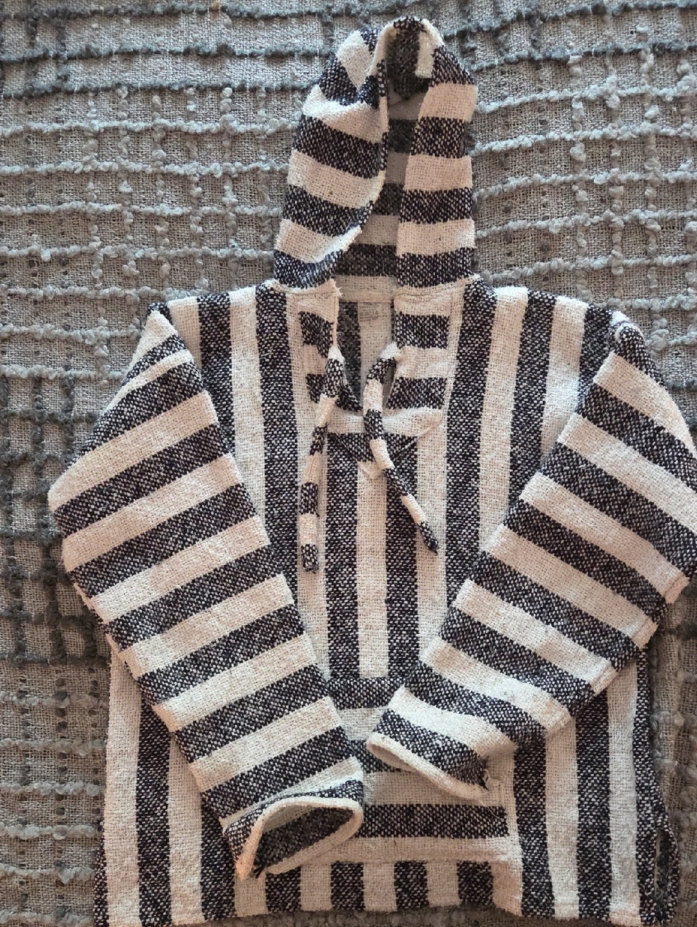 Source Unknown Black and Cream Striped Baja Hoodie